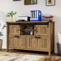 FIAKOA Farmhouse 2-Drawer Lateral File Cabinet, Filing Cabinet with Sliding Doors & Charge Station, Printer Stand Cabinets for Home Office, Brown