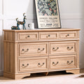 FIAKOA 7 Drawer Dresser for Bedroom, 55” W. Wood Farmhouse Tall Storage Chest of Drawers for Livingroom, Oak