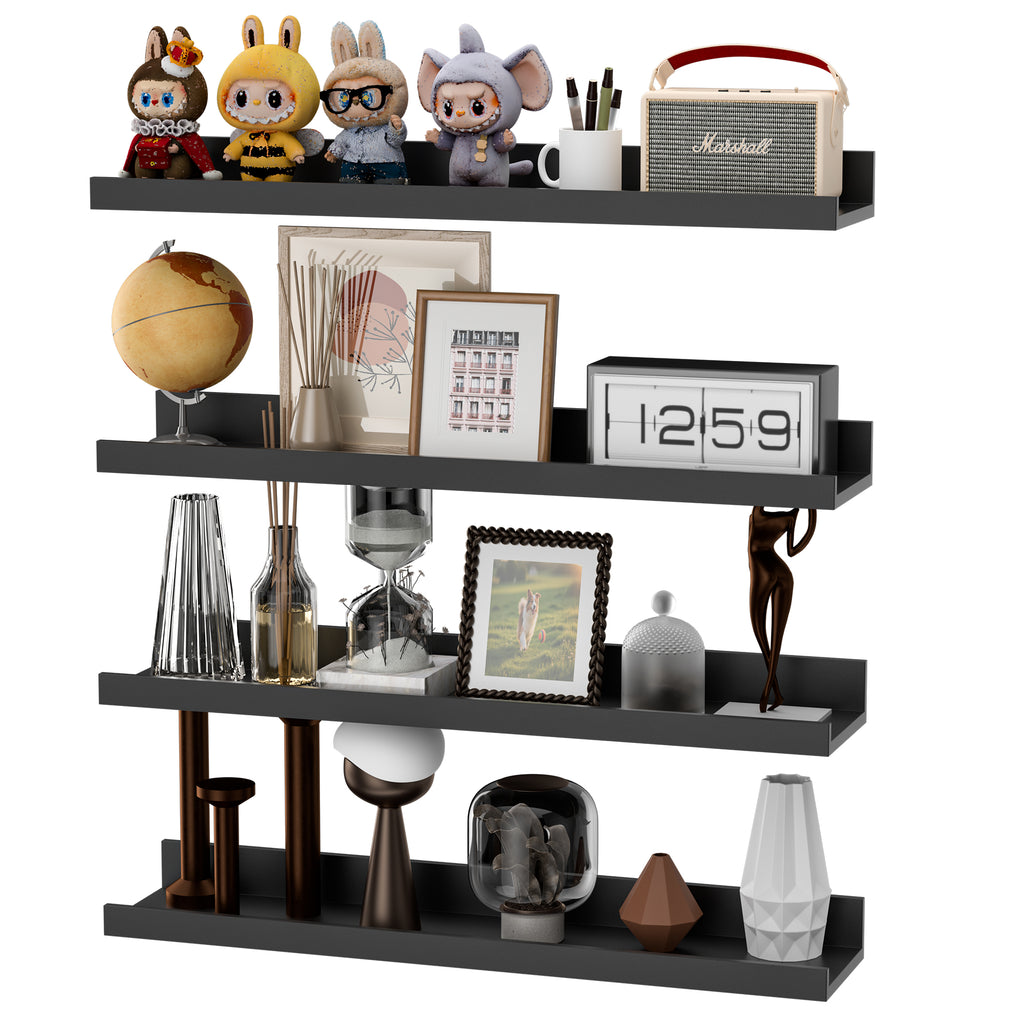 LOMANTOWN 24" Wall Shelves for Bedroom Decor, Set of 4 Floating Shelves for Wall Storage, Rustic Wood Display Mounted Corner Shelves for Books, Plants, Kitchen, Bathroom, Living Room
