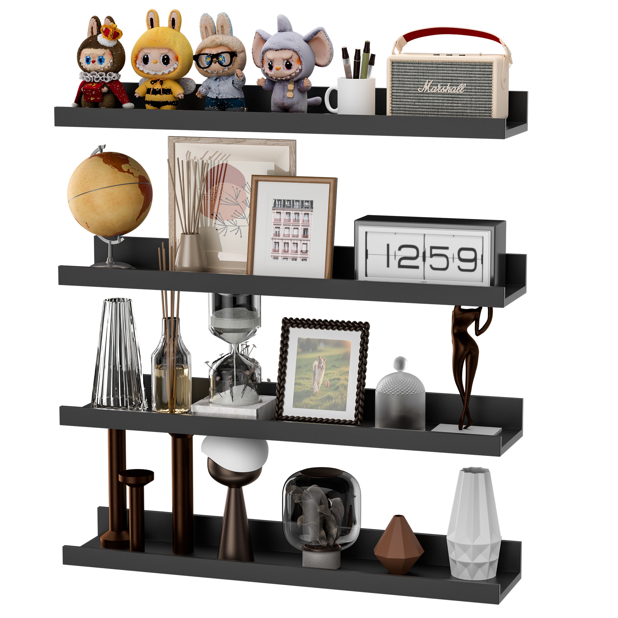 LOMANTOWN 24" Wall Shelves for Bedroom Decor, Set of 4 Floating Shelves for Wall Storage, Rustic Wood Display Mounted Corner Shelves for Books, Plants, Kitchen, Bathroom, Living Room