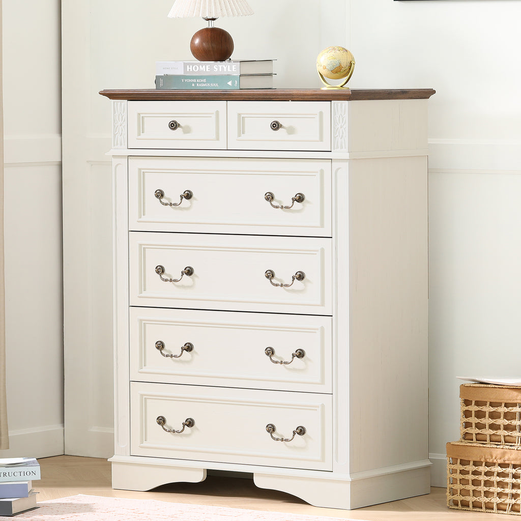 FIAKOA 48” Tall 6 Drawer Dresser for Bedroom, Farmhouse Storage Chest of Drawers for Livingroom, White