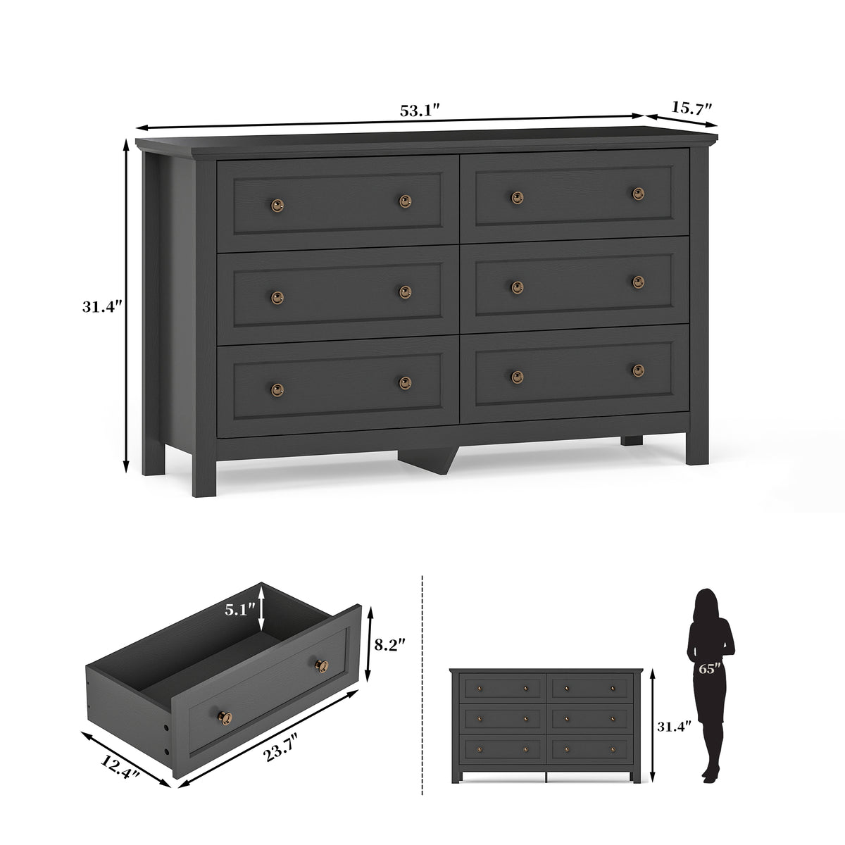 Goealvce Bedroom Dresser Set & Nightstands set for Bedroom, Farmhouse Complete Bedroom Furniture Set with Spacious Storage, 4 Piece, Black