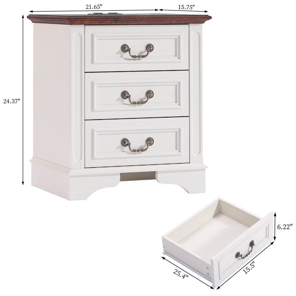 FIAKOA Bedroom Dresser and Nightstand set，Wood Furniture Set for Bedroom with Spacious Storage, 3pc, White
