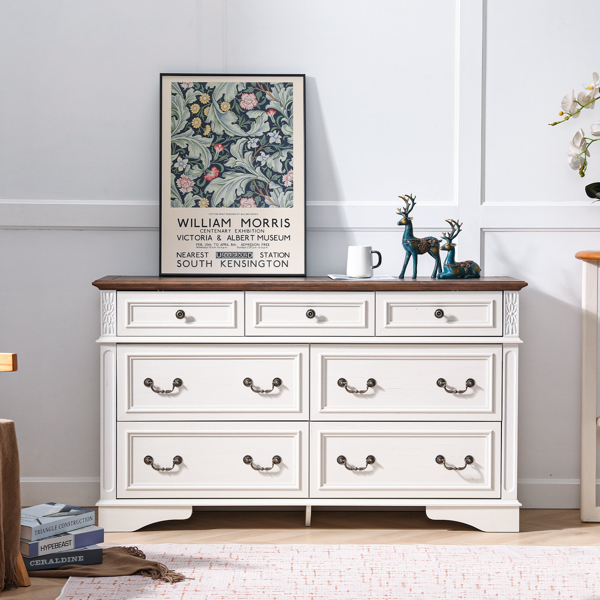 FIAKOA Bedroom Tall Dresser Set & Nightstands set, Farmhouse Complete Bedroom Furniture Set with Spacious Storage, 4 Piece, White