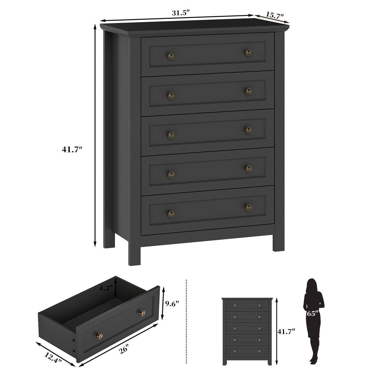 Goealvce Bedroom Dresser Set & Nightstands set for Bedroom, Farmhouse Complete Bedroom Furniture Set with Spacious Storage, 4 Piece, Black