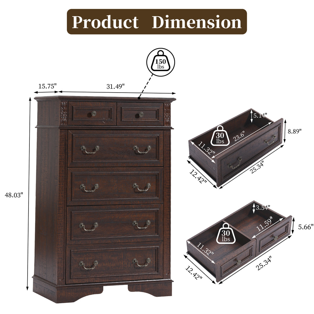 FIAKOA Bedroom Dresser Set & Nightstands set, Farmhouse Complete Bedroom Furniture Set with Spacious Storage, 4 Piece, Walnut Brown