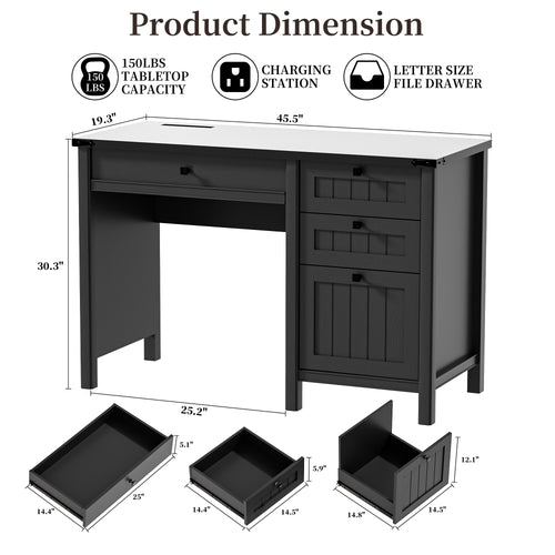 FIAKOA 45" Executive Desk, Modern Farmhouse Computer Desk with Drawers & Cabinet,Home Office Desk Writing Workspace for Work Study,Black