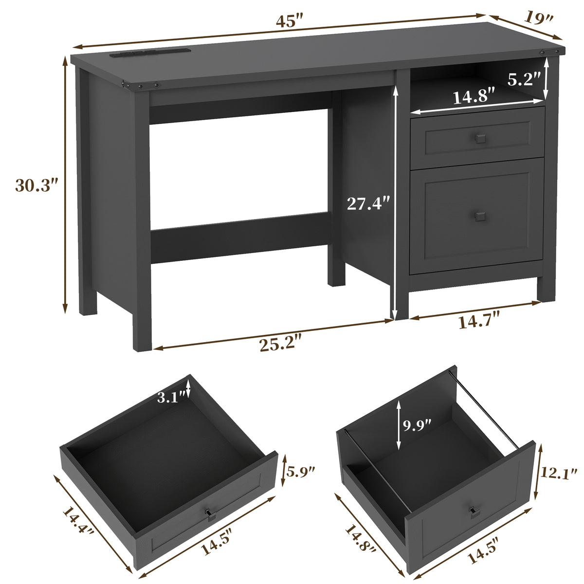 Goealvce 45"Executive Desk , Farmhouse Office Desk with Drawers & Cabinet, Small Office Computer Desk for Writing Reading, Black