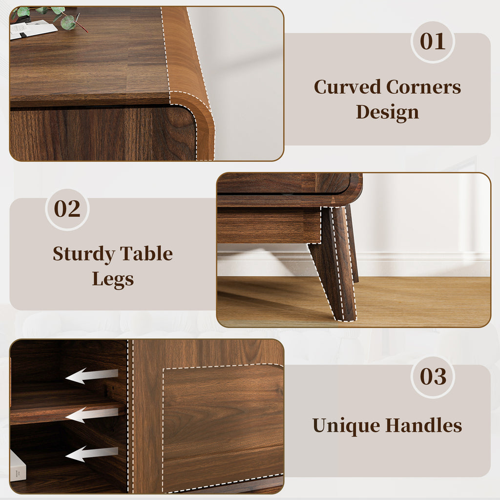 FIAKOA 70 inch Farmhouse TV Stand for 75 inch TV, Mid Century Entertainment Center with Movable Door & Adjustable Shelf, Modern Media Console Table for Living Room, Walnut Brown