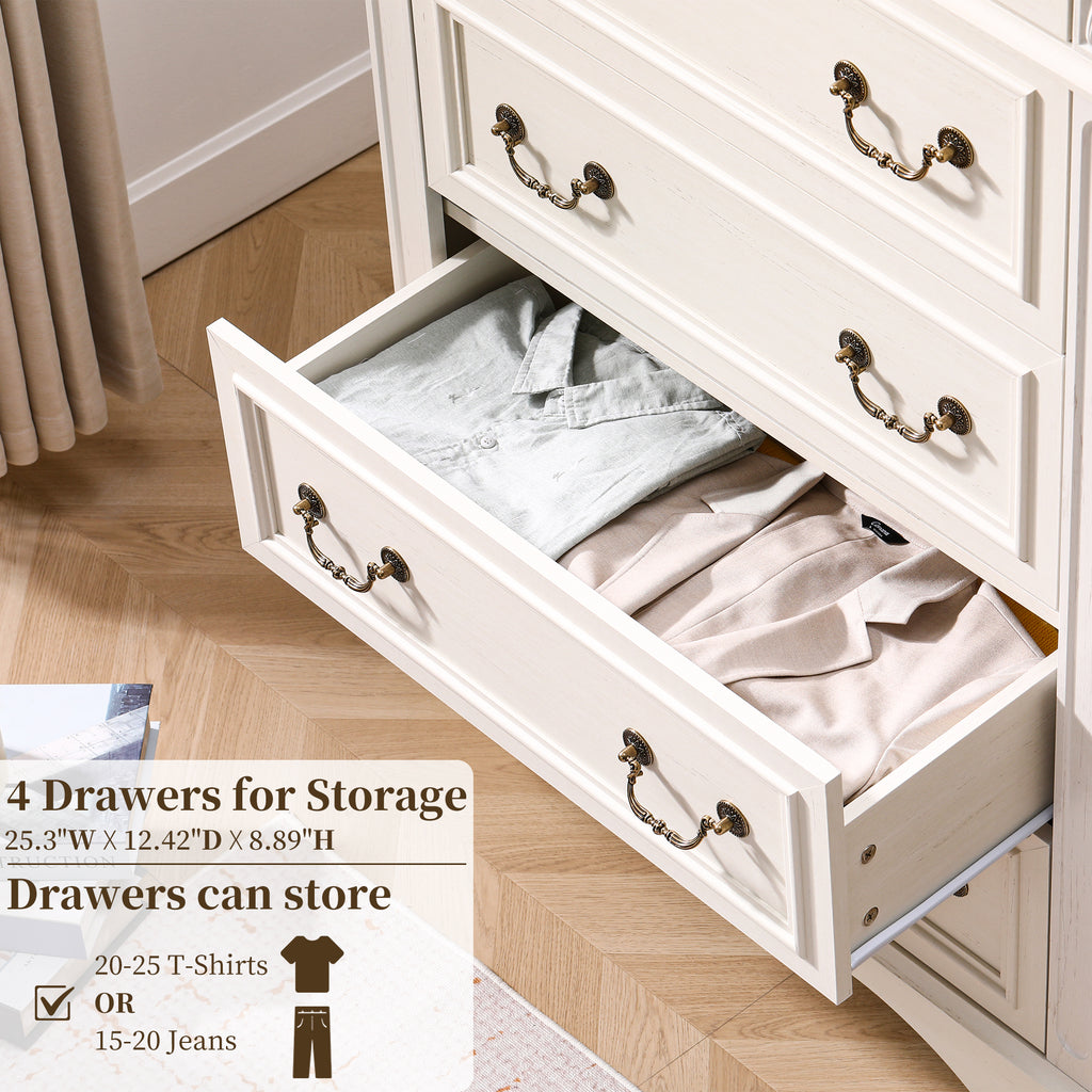 FIAKOA Bedroom Tall Dresser Set & Nightstands set, Farmhouse Complete Bedroom Furniture Set with Spacious Storage, 4 Piece, White