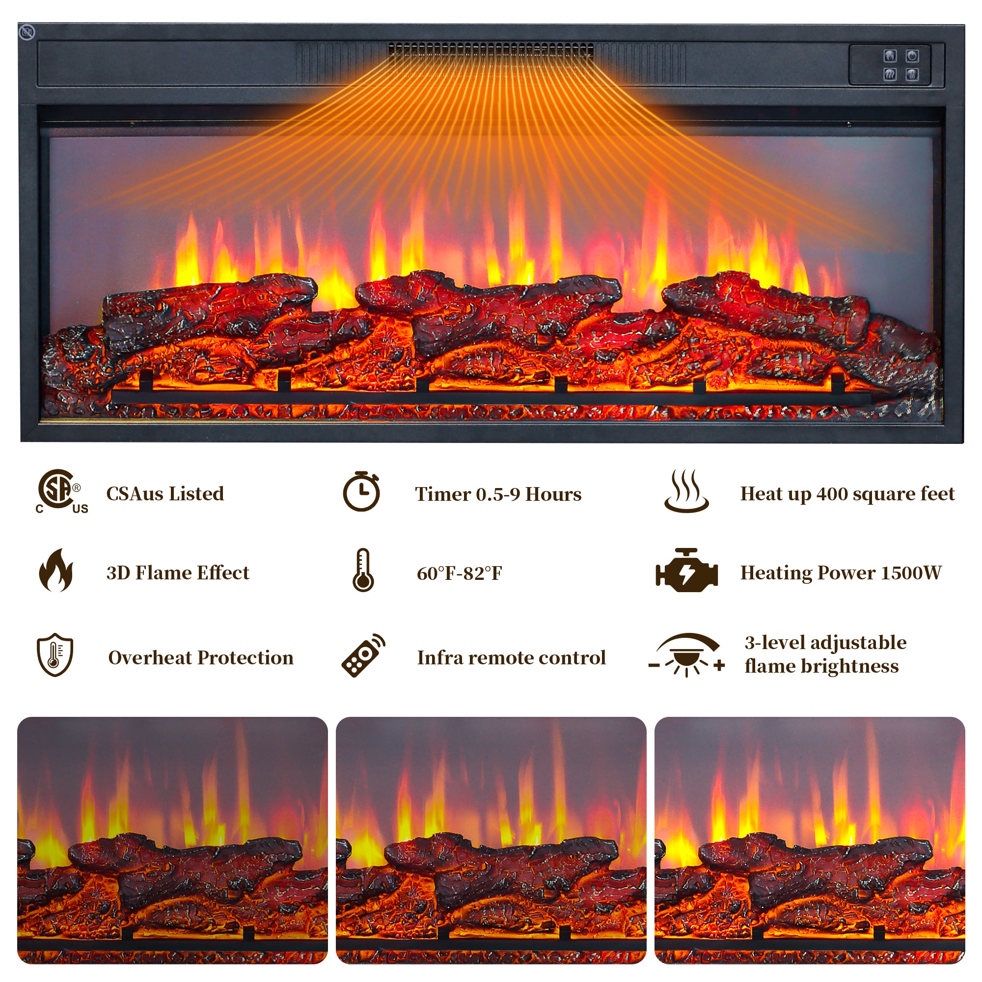 FIAKOA 70” Fireplace TV Stand for 80" TVs,Fireplace Entertainment Center with LED Lights,TV Console with 34" Electric Fireplace for Living Room