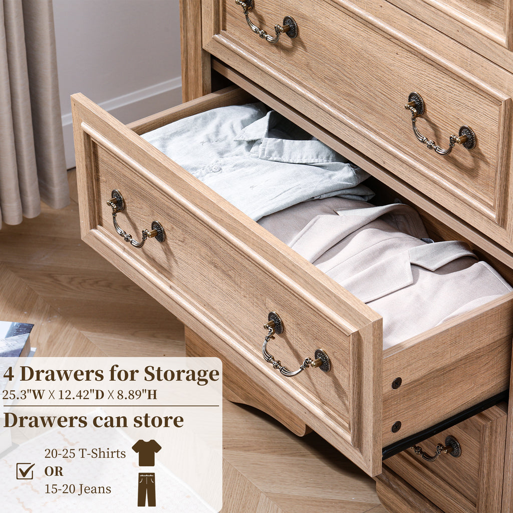 FIAKOA Bedroom Dresser Set & Nightstands set, Farmhouse Complete Bedroom Furniture Set with Spacious Storage, 4 Piece, Nature