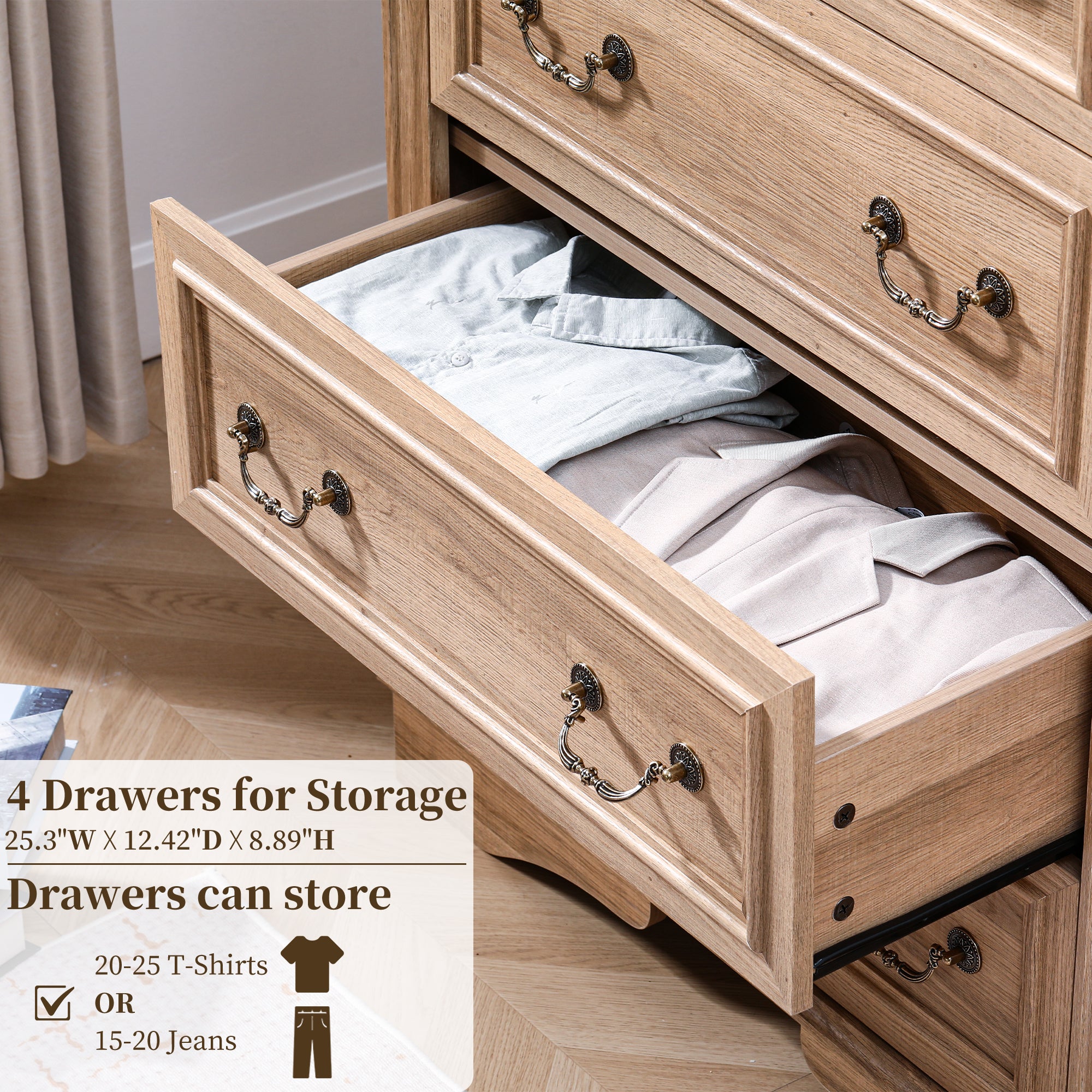 FIAKOA Bedroom Dresser Set & Nightstands set, Farmhouse Complete Bedroom Furniture Set with Spacious Storage, 4 Piece, Nature