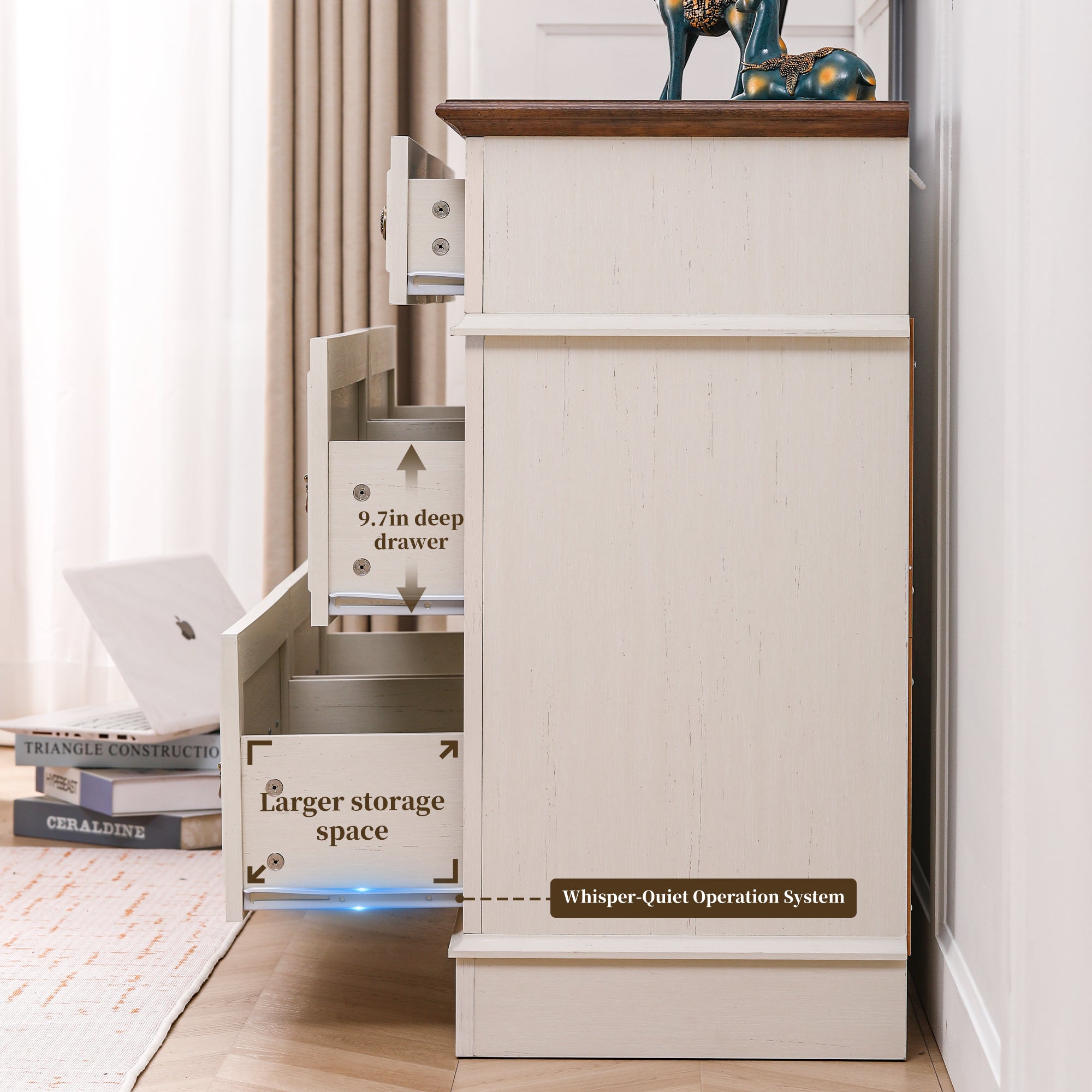 FIAKOA 7 Drawer Dresser for Bedroom, 55” W. Wood Farmhouse Tall Storage Chest of Drawers for Livingroom, White