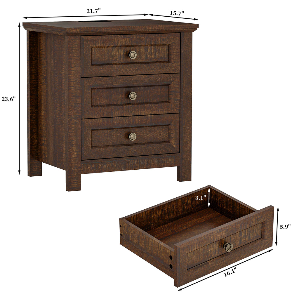 Goealvce Bedroom Dresser Set & Nightstands set for Bedroom, Farmhouse Complete Bedroom Furniture Set with Spacious Storage, 4 Piece, Walnut Brown