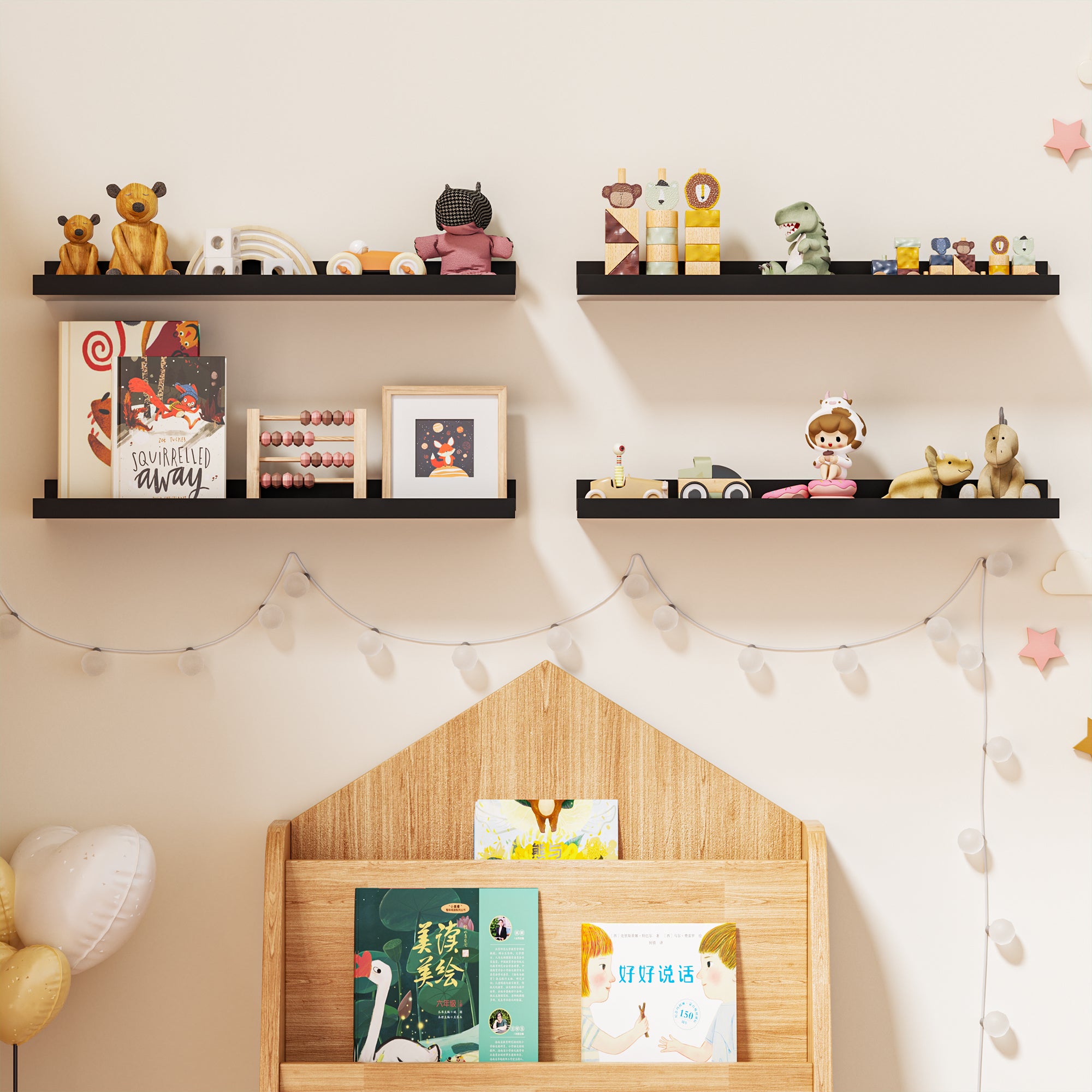 LOMANTOWN 24" Wall Shelves for Bedroom Decor, Set of 4 Floating Shelves for Wall Storage, Rustic Wood Display Mounted Corner Shelves for Books, Plants, Kitchen, Bathroom, Living Room