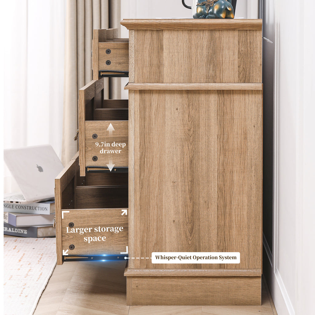 FIAKOA 7 Drawer Dresser for Bedroom, 55” W. Wood Farmhouse Tall Storage Chest of Drawers for Livingroom, Oak