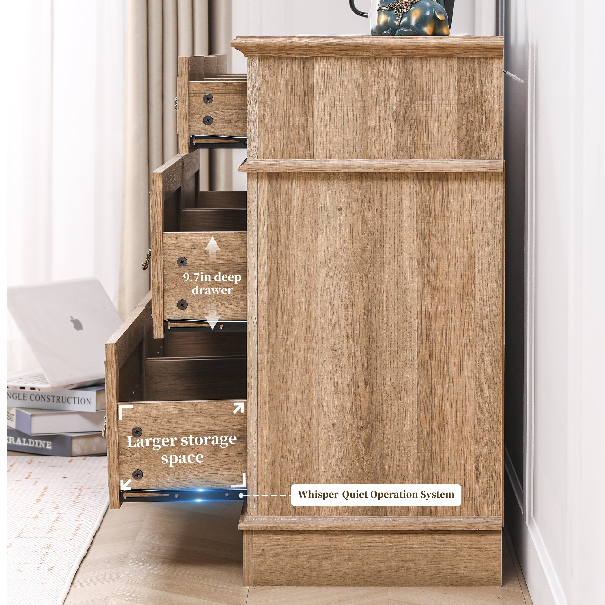 FIAKOA 7 Drawer Dresser for Bedroom, 55” W. Wood Farmhouse Tall Storage Chest of Drawers for Livingroom, Oak