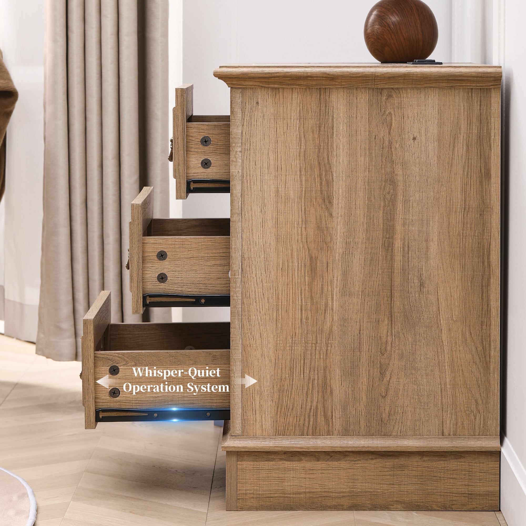FIAKOA Farmhouse 3 Drawer Nightstand set of 2 for Bedroom, Rustic Bedside Table for Livingroom, Oak