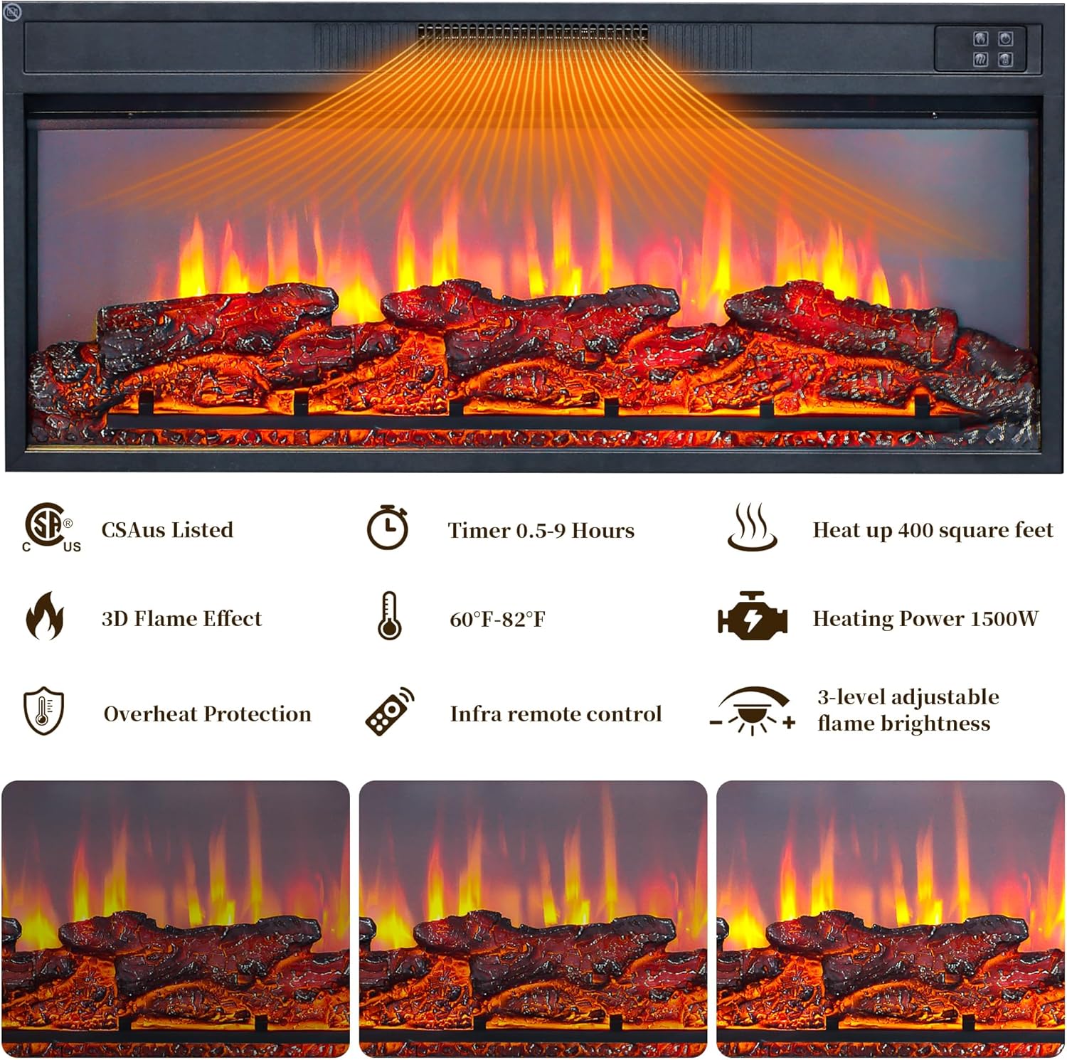 FIAKOA 70” Fireplace TV Stand for 80" TVs,Fireplace Entertainment Center with LED Lights,TV Console with 34" Electric Fireplace for Living Room,White