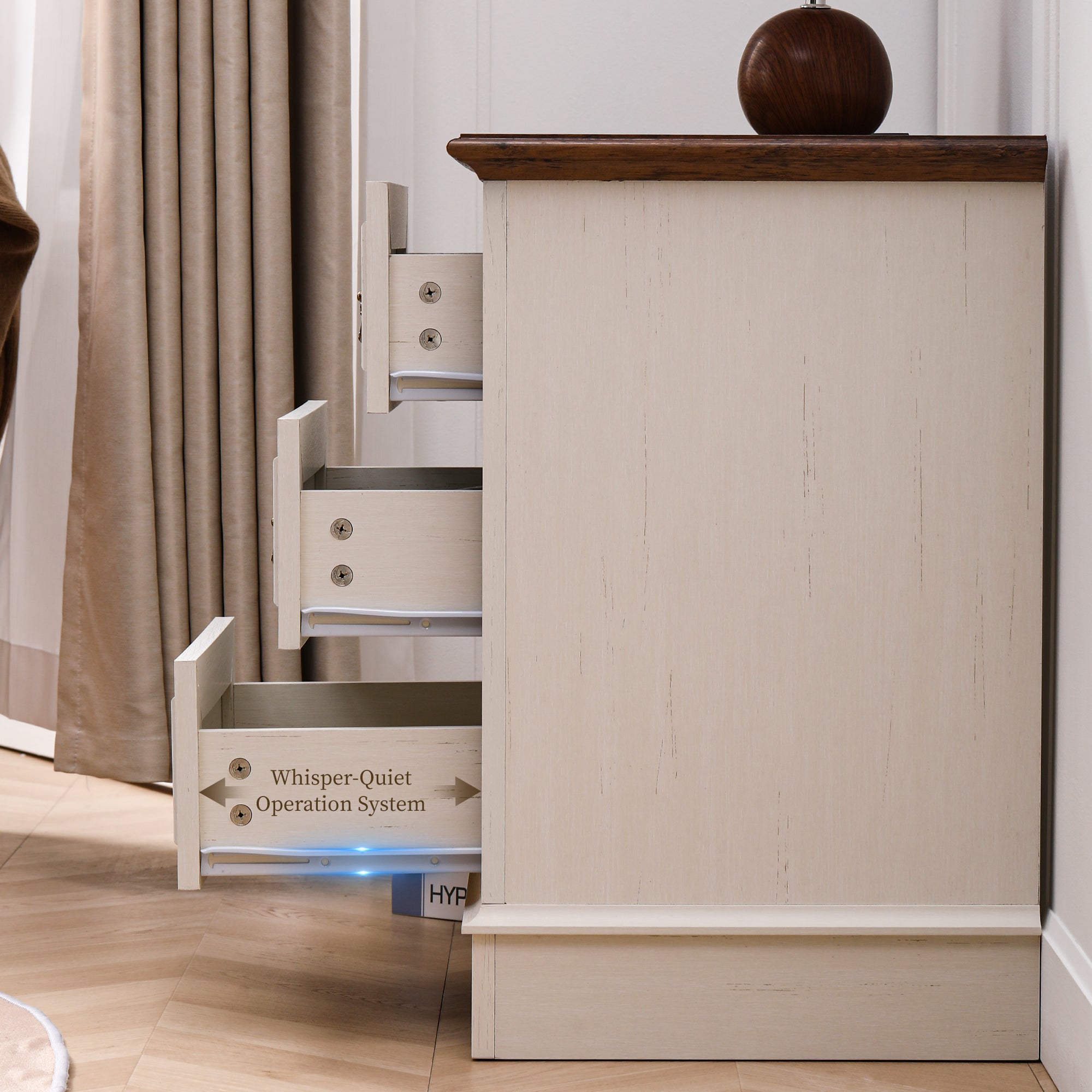 FIAKOA Farmhouse 3 Drawer Nightstand with Charging Station for Bedroom, Rustic Bedside Table for Livingroom, White