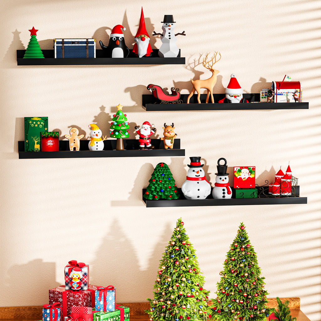 LOMANTOWN 24" Wall Shelves for Bedroom Decor, Set of 4 Floating Shelves for Wall Storage, Rustic Wood Display Mounted Corner Shelves for Books, Plants, Kitchen, Bathroom, Living Room