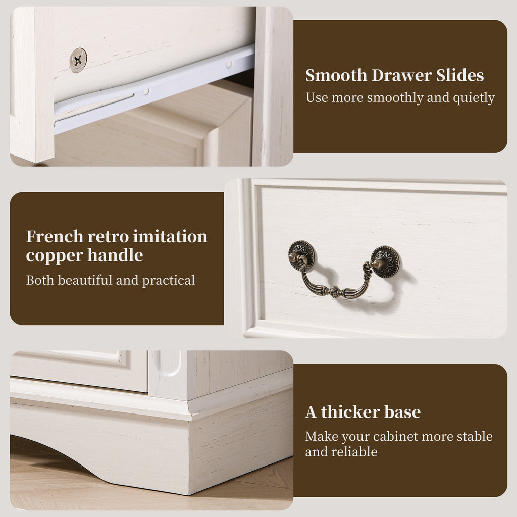 FIAKOA 48” Tall 6 Drawer Dresser for Bedroom, Farmhouse Storage Chest of Drawers for Livingroom, White