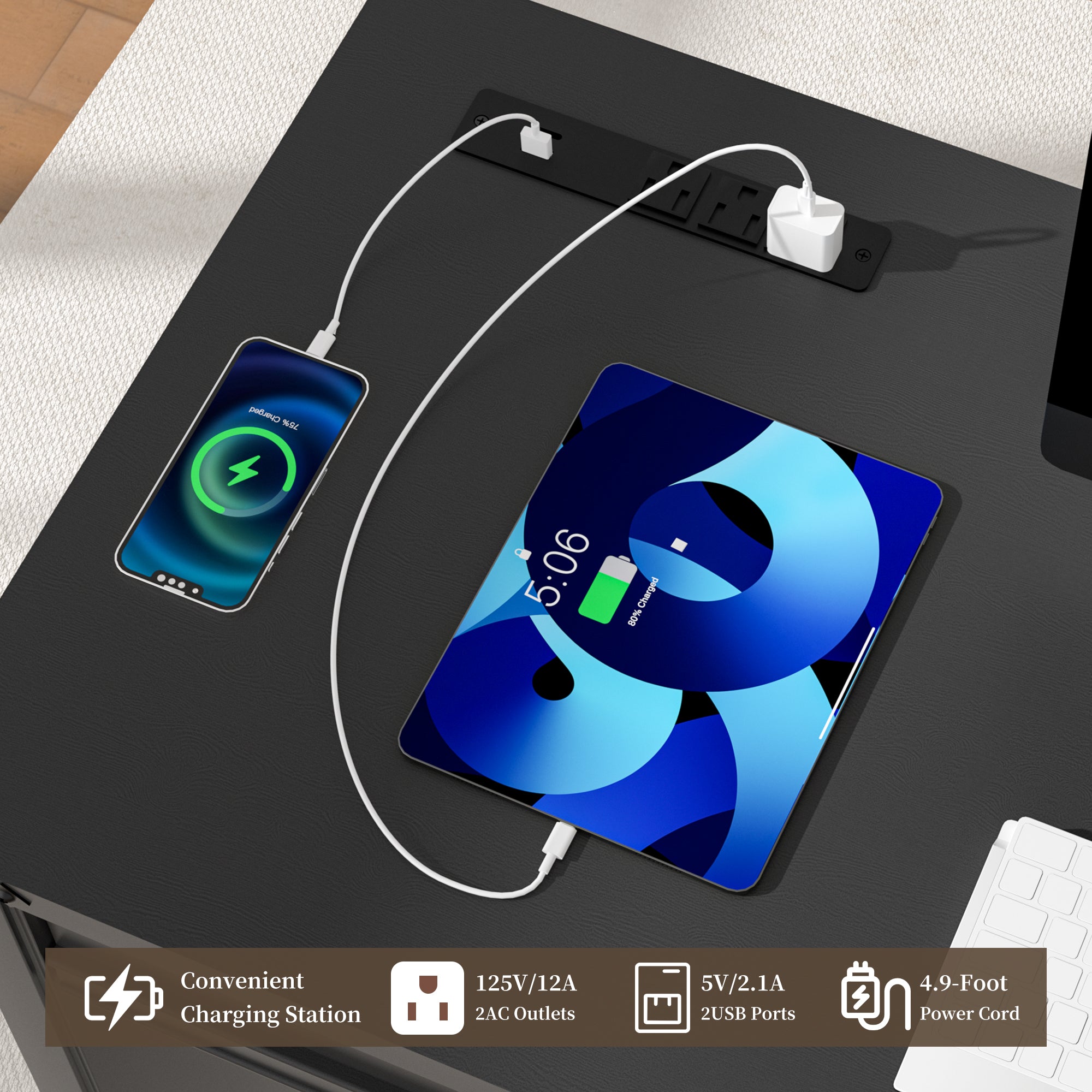 FIAKOA 45" Executive Desk, Modern Farmhouse Computer Desk with Drawers & Cabinet,Home Office Desk Writing Workspace for Work Study,Black