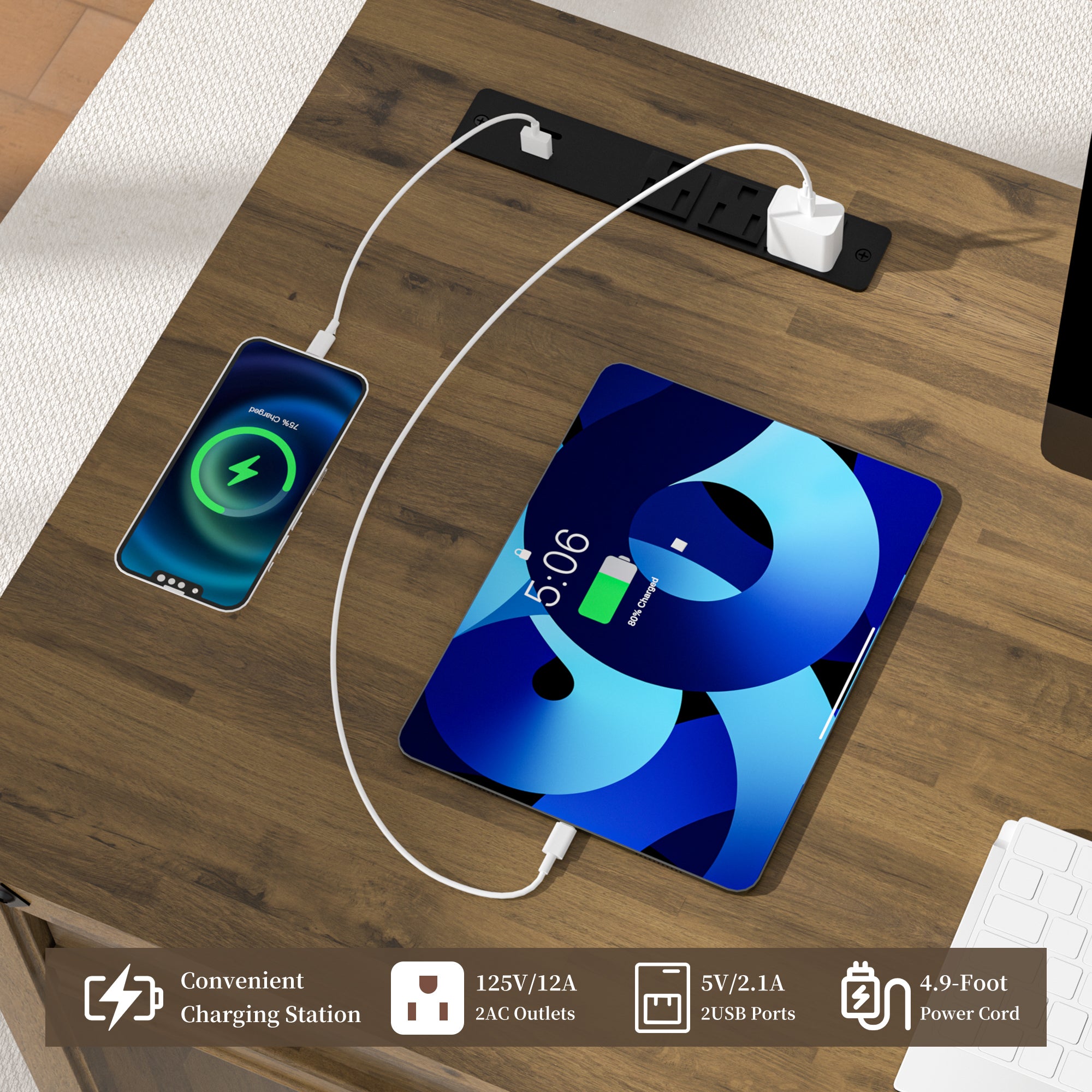 FIAKOA 45" Executive Desk, Modern Farmhouse Computer Desk with Drawers & Cabinet,Home Office Desk for Work Study,Brown