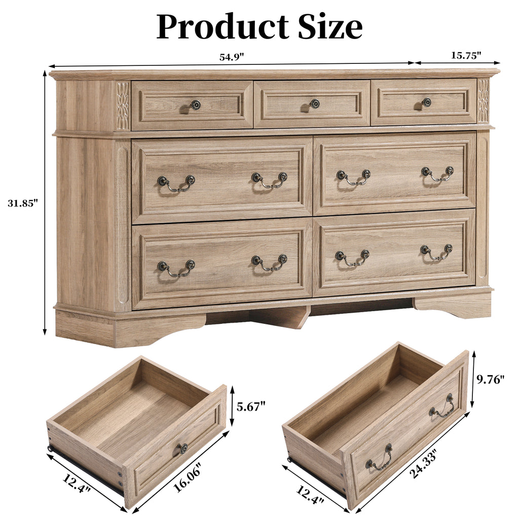 FIAKOA Bedroom Dresser Set & Nightstands set, Farmhouse Complete Bedroom Furniture Set with Spacious Storage, 4 Piece, Nature