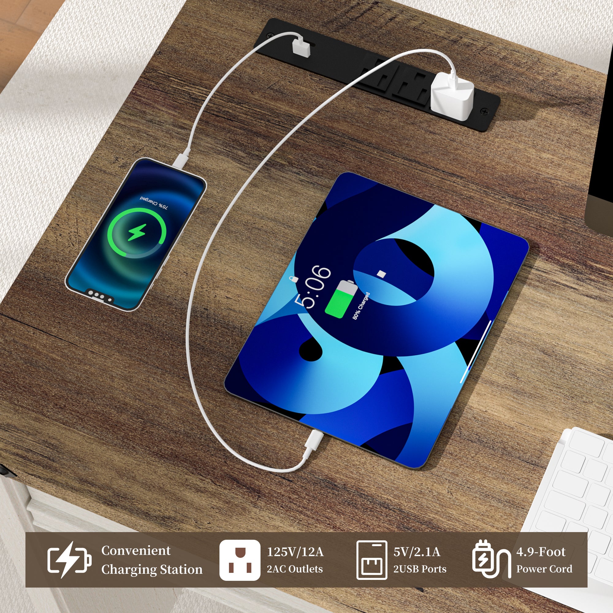 FIAKOA 45"Executive Desk, Modern Farmhouse Computer Desk with Drawers & Cabinet, White Home Office Desk Writing Workspace for Work Study