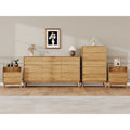 4-Piece Farmhouse Bedroom Storage Set, 5-Drawer Chest & 9-Drawer Dresser, Nightstand Set of 2 with Charging Station, Handle-Less Design, Rounded Corners, Anti-Tip Safety Furniture, Natural