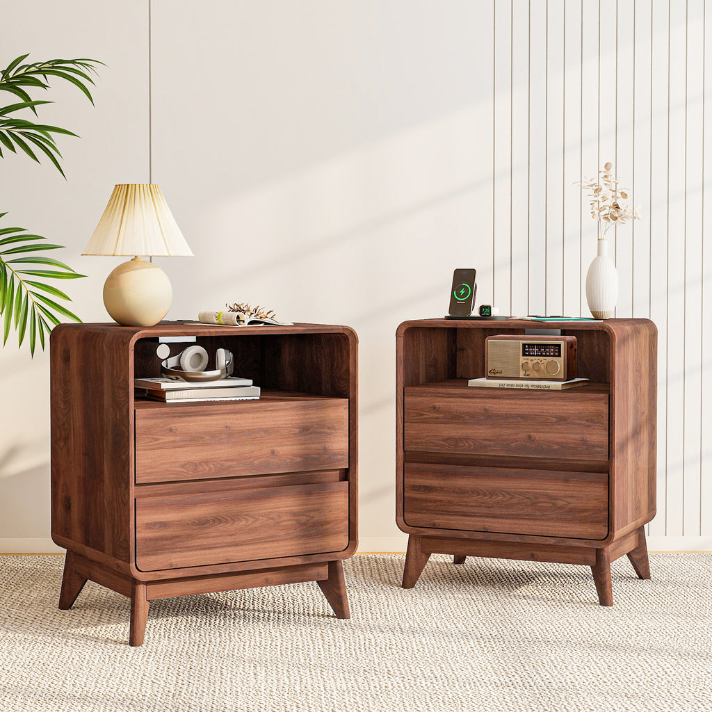 FIAKOA Bedroom Dresser Set & Nightstands set, 4 Piece Farmhouse Complete Bedroom Furniture Set with Spacious Storage, Walnut Brown