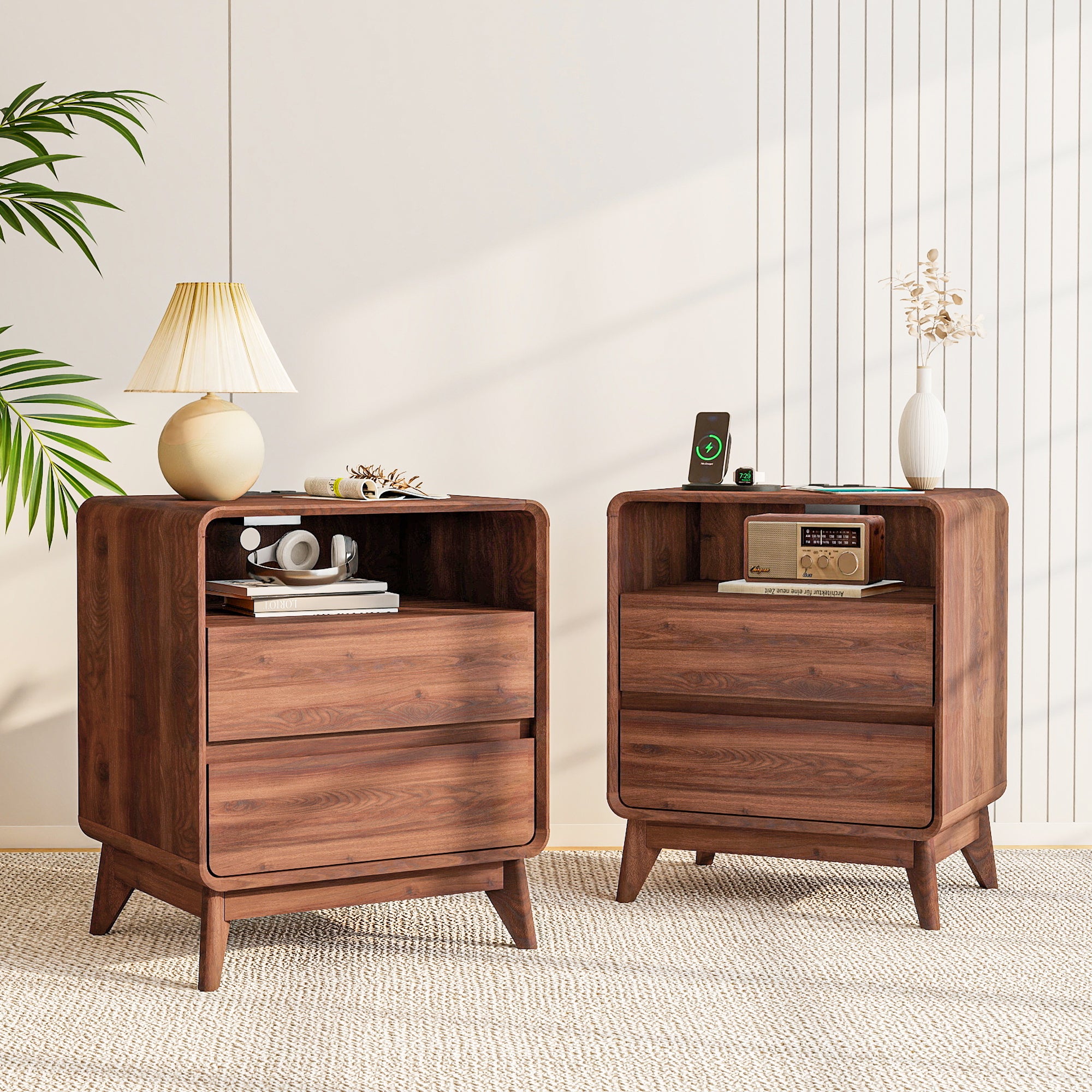 FIAKOA Bedroom Dresser Set & Nightstands set, 4 Piece Farmhouse Complete Bedroom Furniture Set with Spacious Storage, Walnut Brown