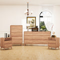 FIAKOA Bedroom Dresser Set & Nightstands Set, 4 Piece Farmhouse Complete Bedroom Furniture Set with Spacious Storage, Nature