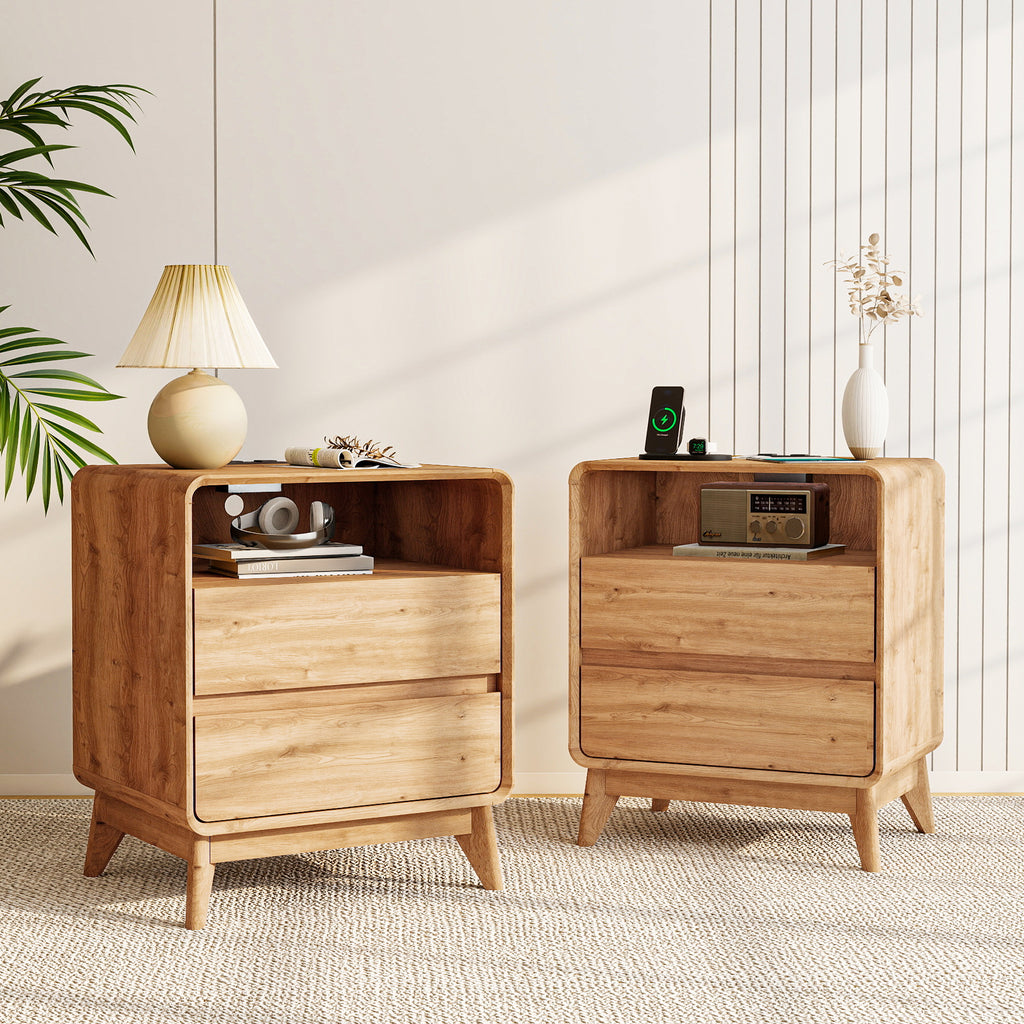 FIAKOA Bedroom Dresser Set & Nightstands Set, 4 Piece Farmhouse Complete Bedroom Furniture Set with Spacious Storage, Nature