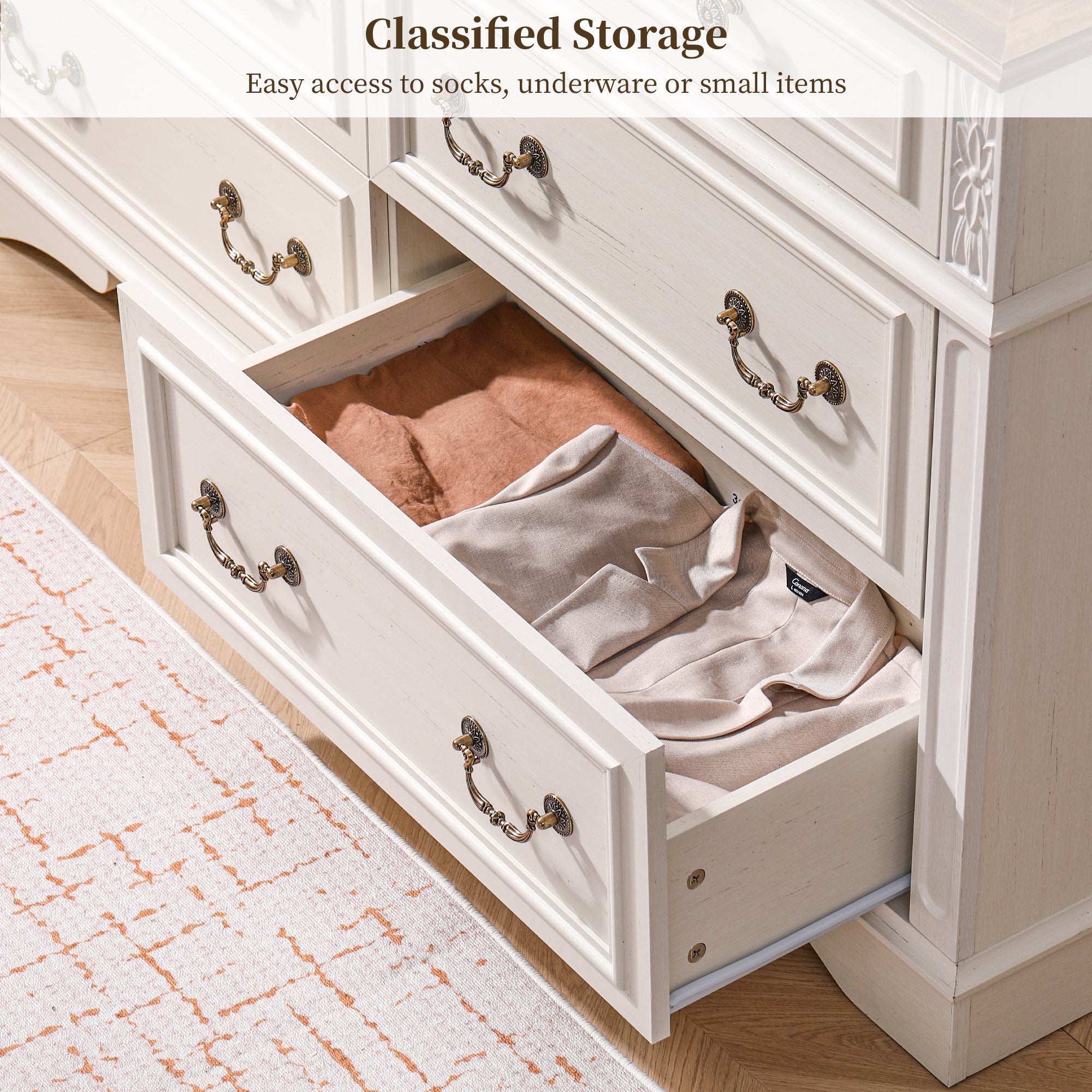 FIAKOA 7 Drawer Dresser for Bedroom, 55” W. Wood Farmhouse Tall Storage Chest of Drawers for Livingroom, White