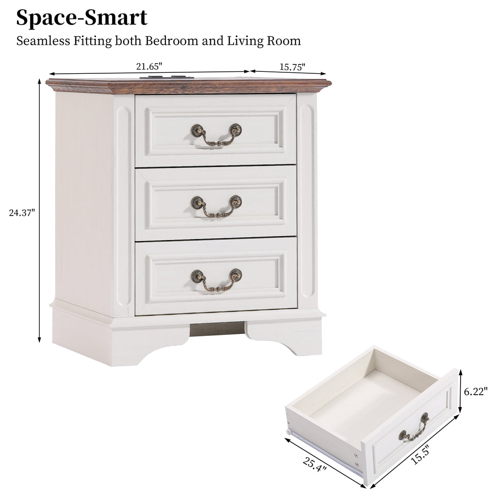 FIAKOA Bedroom Tall Dresser Set & Nightstands set, Farmhouse Complete Bedroom Furniture Set with Spacious Storage, 4 Piece, White