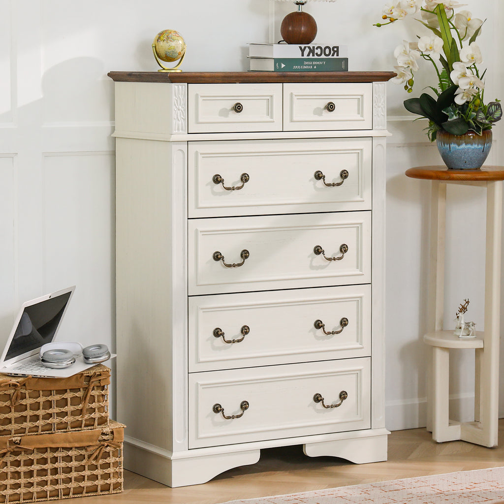 FIAKOA 48” Tall 6 Drawer Dresser for Bedroom, Farmhouse Storage Chest of Drawers for Livingroom, White