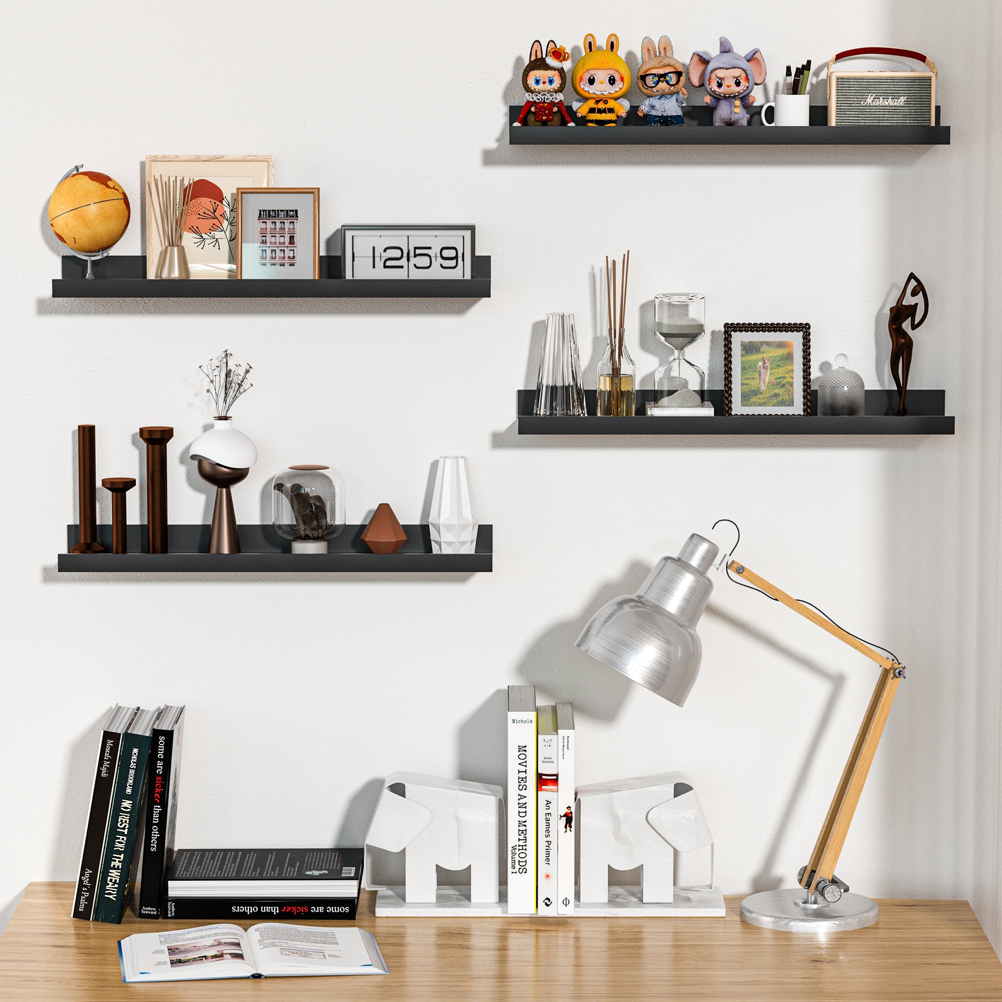 LOMANTOWN 24" Wall Shelves for Bedroom Decor, Set of 4 Floating Shelves for Wall Storage, Rustic Wood Display Mounted Corner Shelves for Books, Plants, Kitchen, Bathroom, Living Room