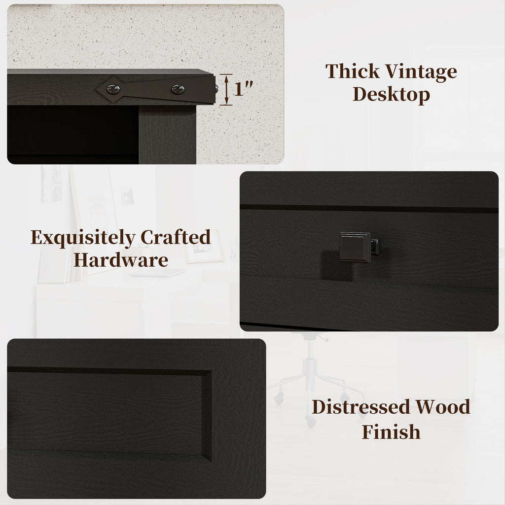Goealvce 45"Executive Desk , Farmhouse Office Desk with Drawers & Cabinet, Small Office Computer Desk for Writing Reading, Black