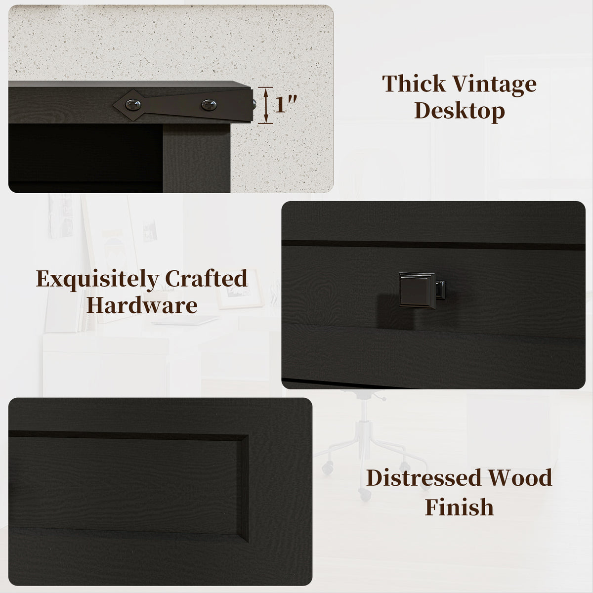 Goealvce 45"Executive Desk , Farmhouse Office Desk with Drawers & Cabinet, Small Office Computer Desk for Writing Reading, Black