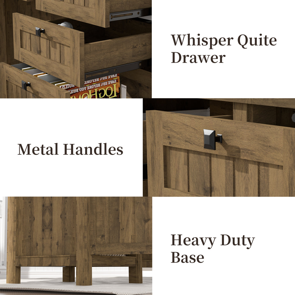 FIAKOA 62" Executive Desk, Modern Farmhouse Computer Desk with Drawers & Cabinet,Home Office Desk Writing Workspace for Work Study,Brown