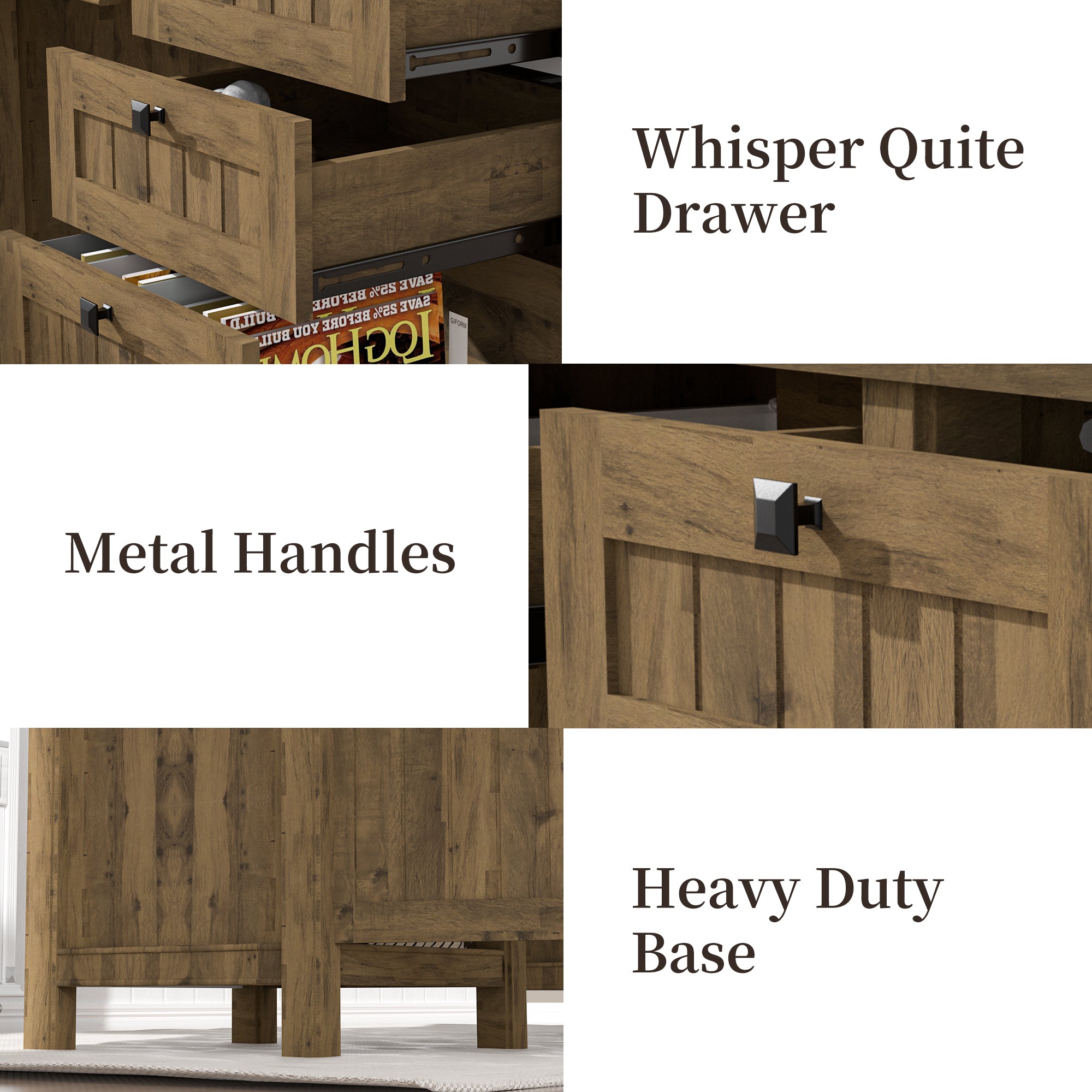 FIAKOA 62" Executive Desk, Modern Farmhouse Computer Desk with Drawers & Cabinet,Home Office Desk Writing Workspace for Work Study,Brown