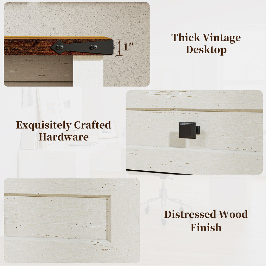Goealvce 45"Executive Desk , Farmhouse White Desk with Drawers & Cabinet, Small Office Computer Desk for Writing Reading