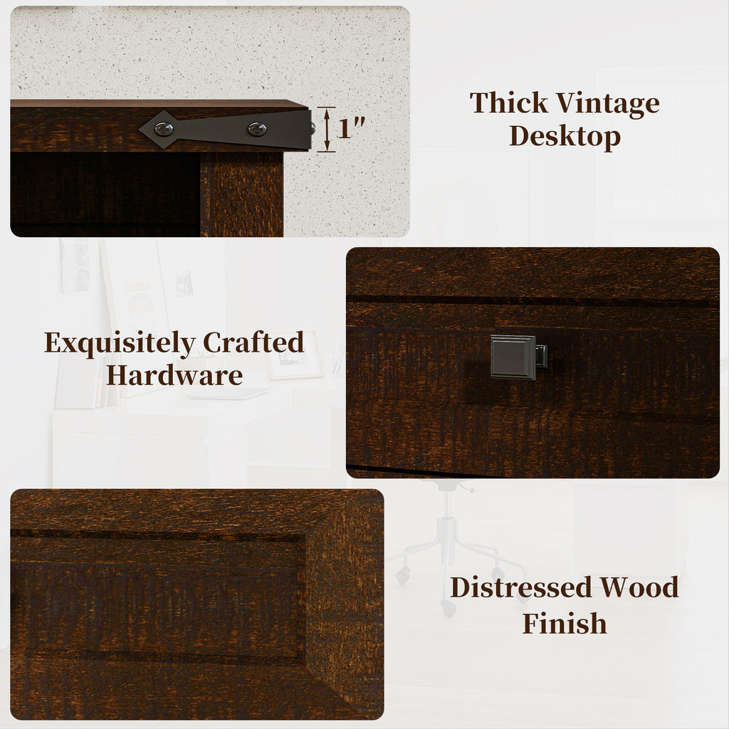 Goealvce 45"Executive Desk , Farmhouse Desk with Drawers & Cabinet, Small Office Computer Desk for Writing Reading, Walnut Brown