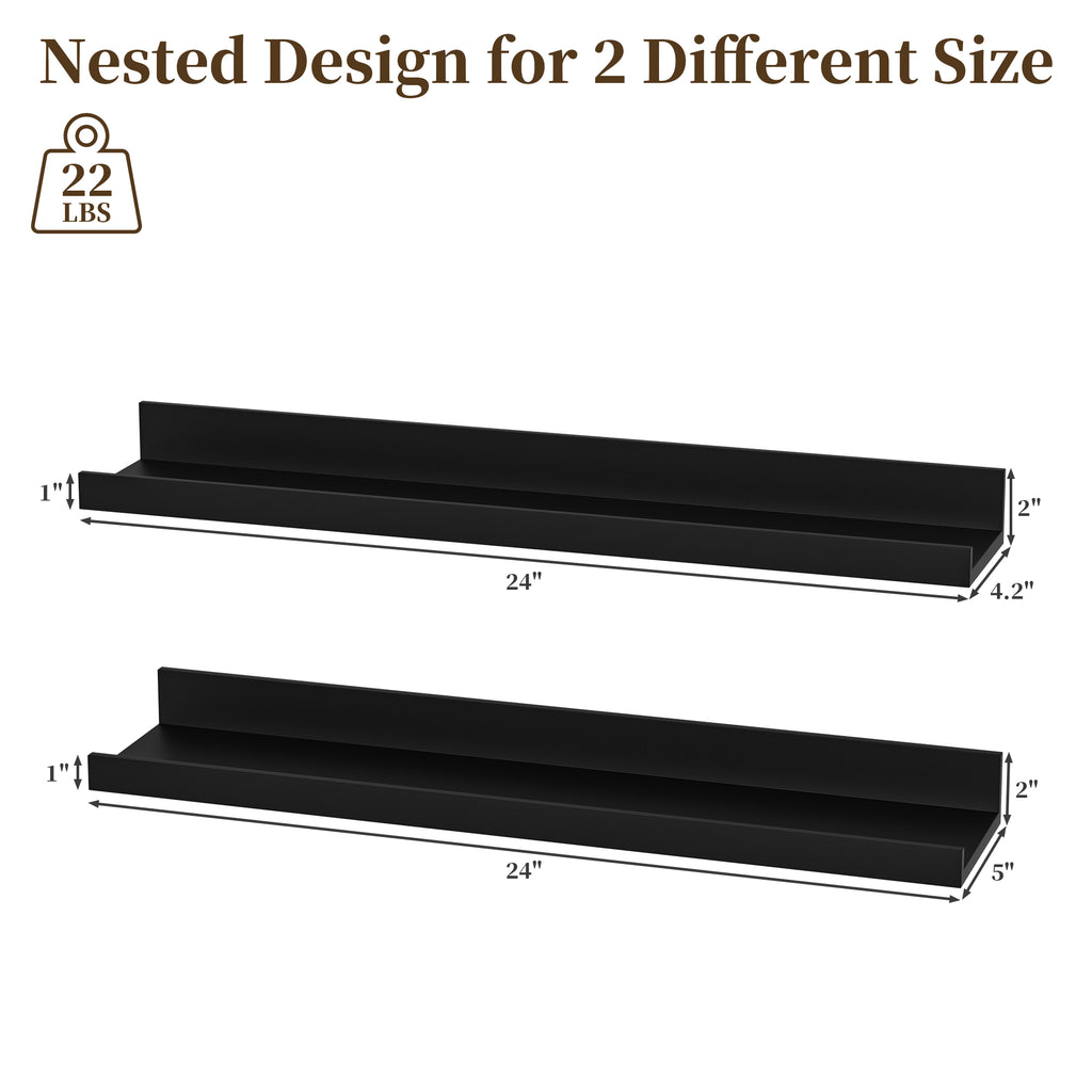 LOMANTOWN 24" Wall Shelves for Bedroom Decor, Set of 4 Floating Shelves for Wall Storage, Rustic Wood Display Mounted Corner Shelves for Books, Plants, Kitchen, Bathroom, Living Room