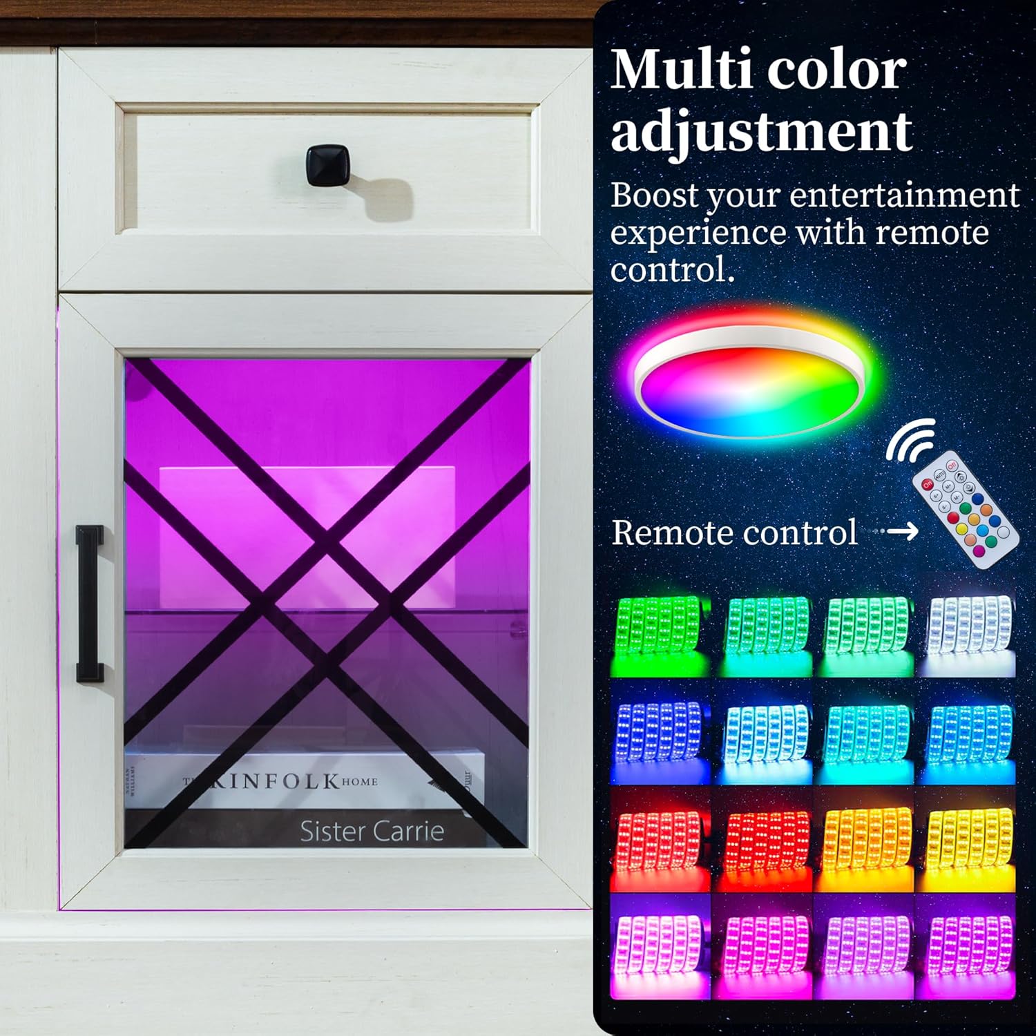 FIAKOA 70 inch Farmhouse TV Stand Table for 75 80 inch TV, Modern Entertainment Center with LED Lights and Glass Doors, Wooden White TV Stands for Living Room