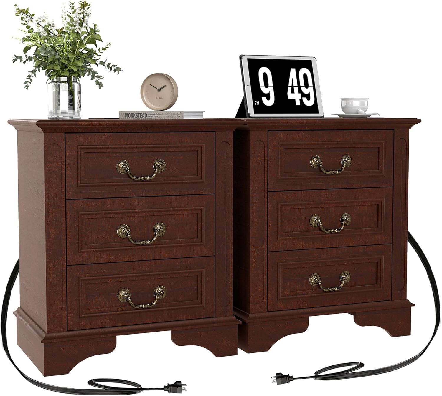 FIAKOA Bedroom Dresser Set & Nightstands set, Farmhouse Complete Bedroom Furniture Set with Spacious Storage, 4 Piece, Walnut Brown