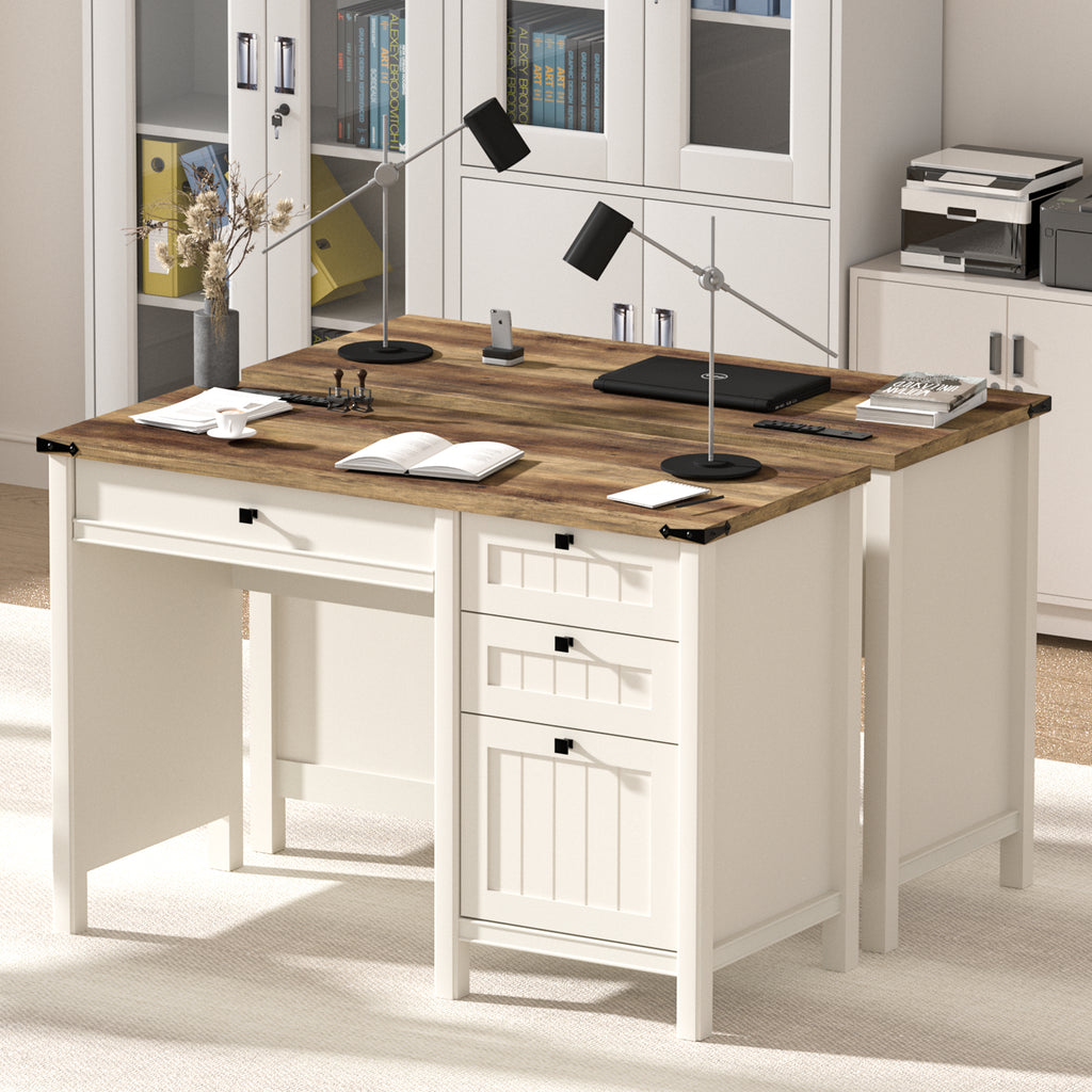 FIAKOA 45"Executive Desk, Modern Farmhouse Computer Desk with Drawers & Cabinet, White Home Office Desk Writing Workspace for Work Study